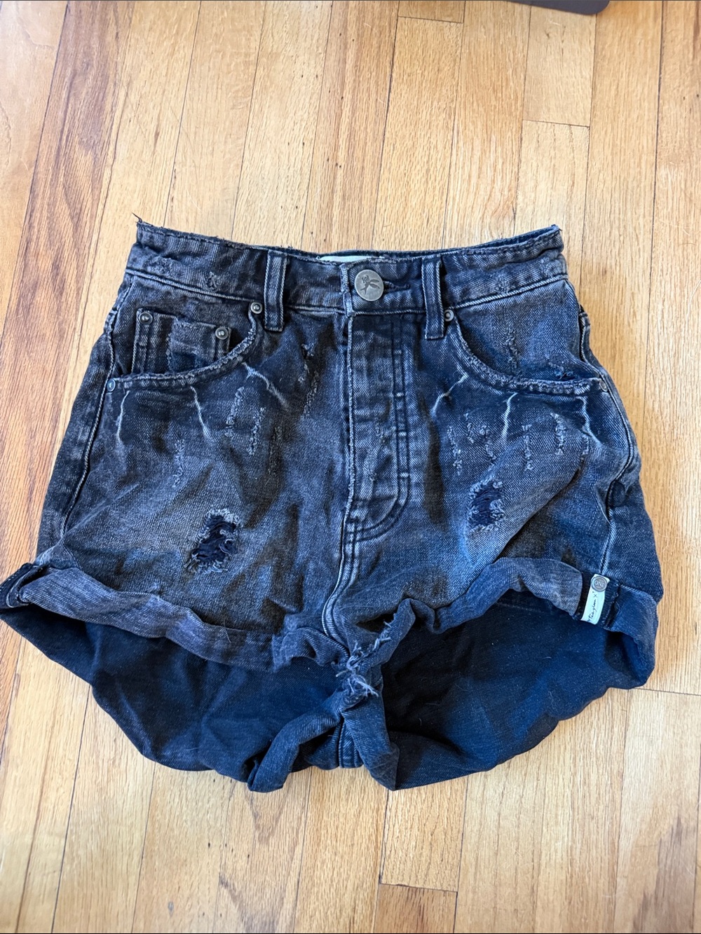 One Teaspoon Black Washed Distressed High-Rise Denim Shorts